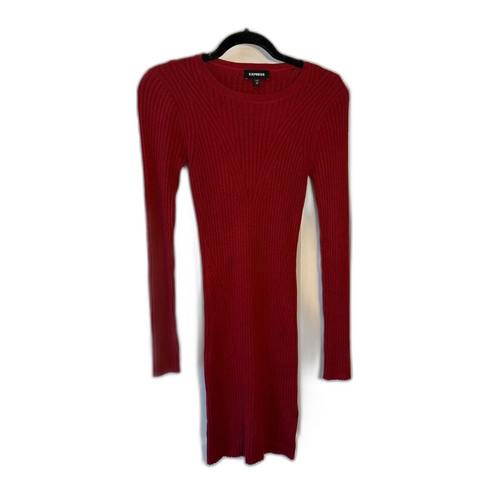 Express Berry Red Ribbed Sweater Dress